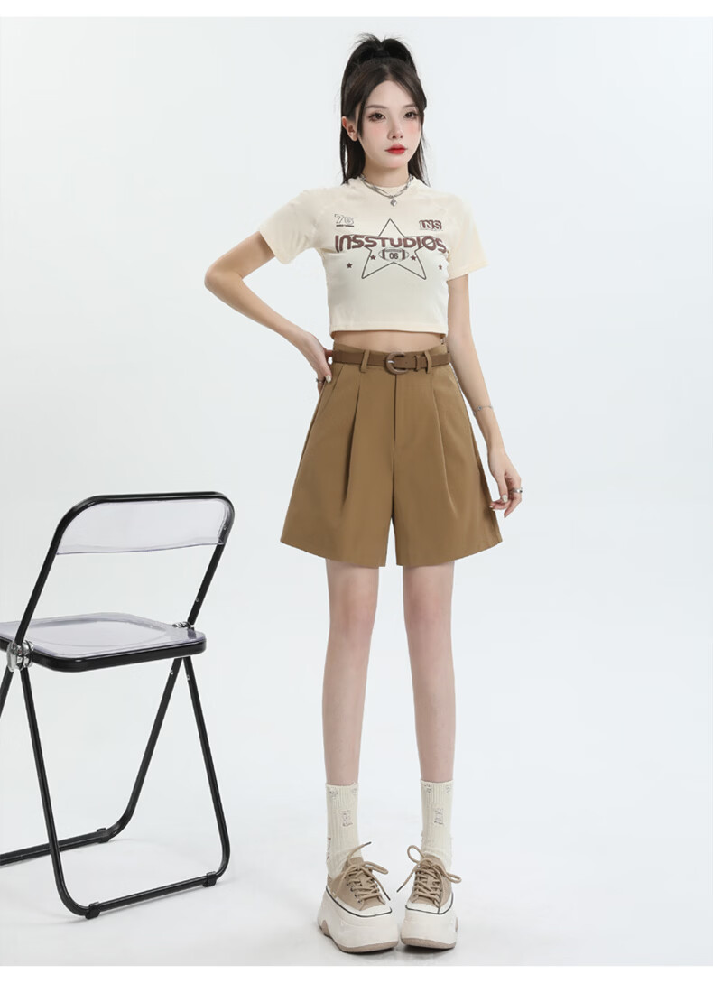 Jeanswest Women's 2026 Summer Cotton High-Waist Fashion Straight-Leg White Mid-Length Shorts XL 15