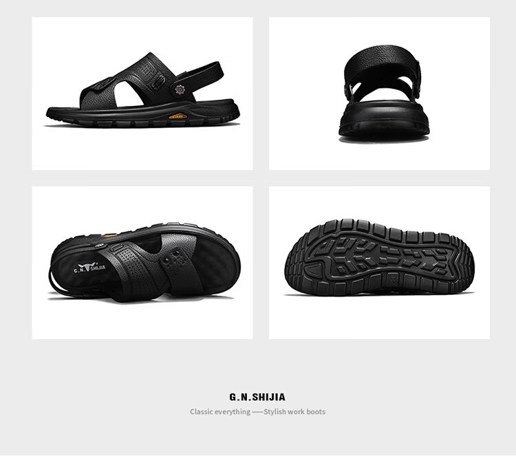 Bull Family Men's Leather Sandals Summer New Genuine Leather Soft Sole Breathable Beach Shoes Men's Versatile Two-Way Commuter Casual Slippers 22