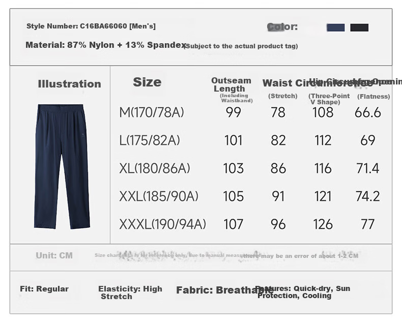 CAMEL Quick-Dry Men's Sports Pants Ice Cooling Sun Protection Straight Woven Casual Trousers C16BA6L6060 Morning Mist Gray XL 13
