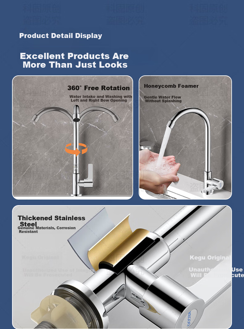KEGOO Single Cold Kitchen Faucet High Arc Stainless Steel Sink Mixer K2056 3