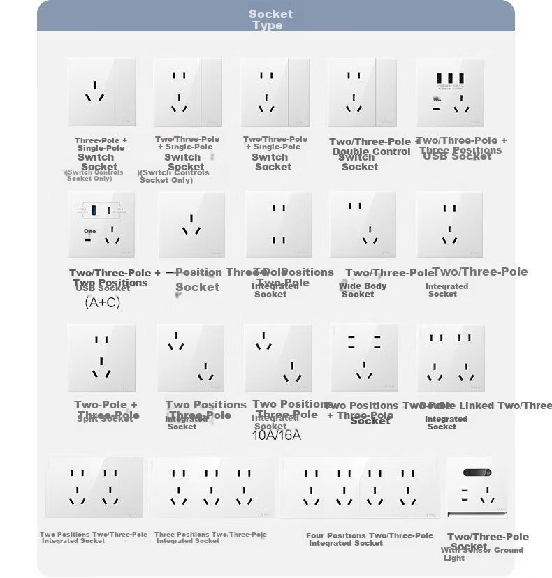 BULL G60 Series Switch Socket 2-Hole 10A 3-Hole 16A Air Conditioning Ultra-Thin Socket Panel G60Z227 Glossy White 3