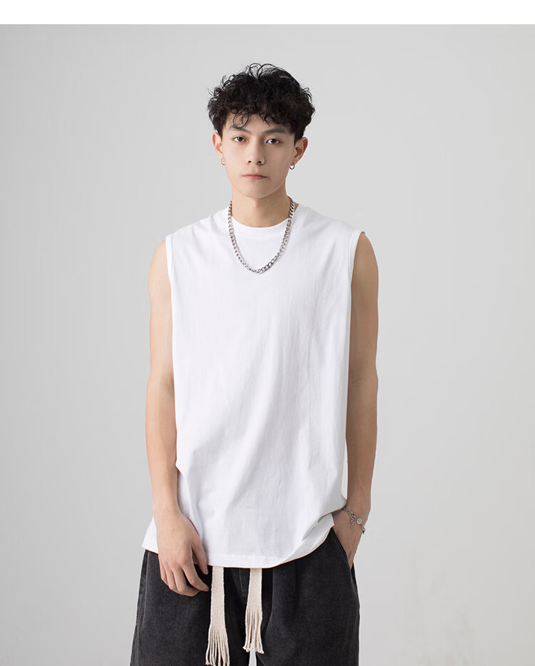Muwei Men's Pure Cotton Vest Summer Heavyweight Breathable Skin-Friendly Casual Versatile Base Tank Top Simple Trendy Sleeveless T-Shirt 16
