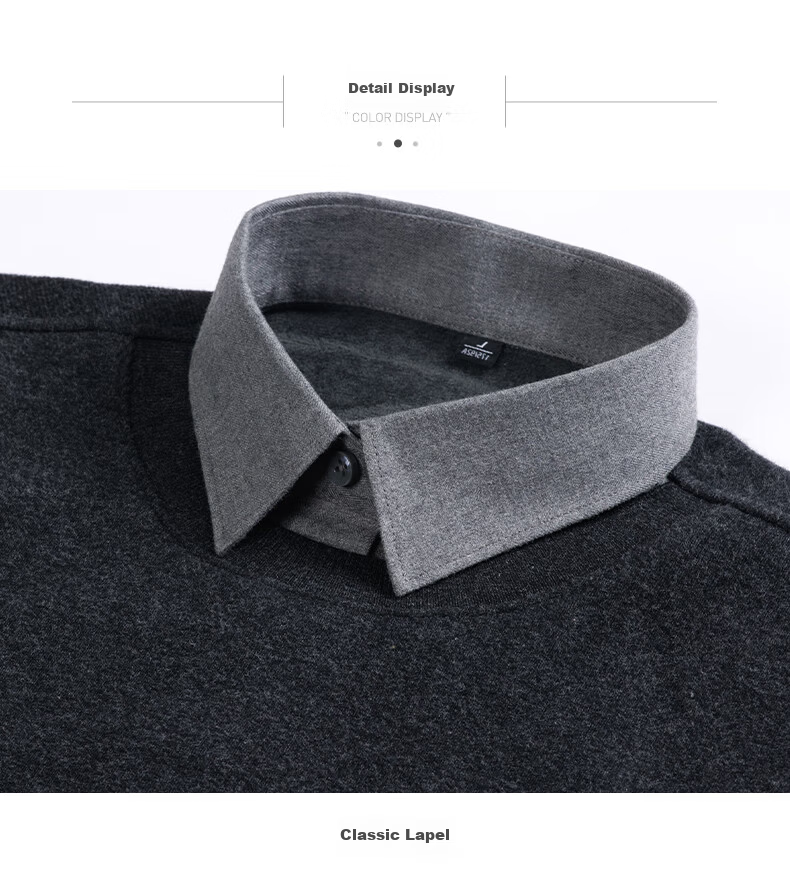 Hengyuanxiang Men's Autumn New Fake Two-Piece Knit Sweater, Business Casual Fleece-Lined Pullover for Young and Middle-Aged Men 27
