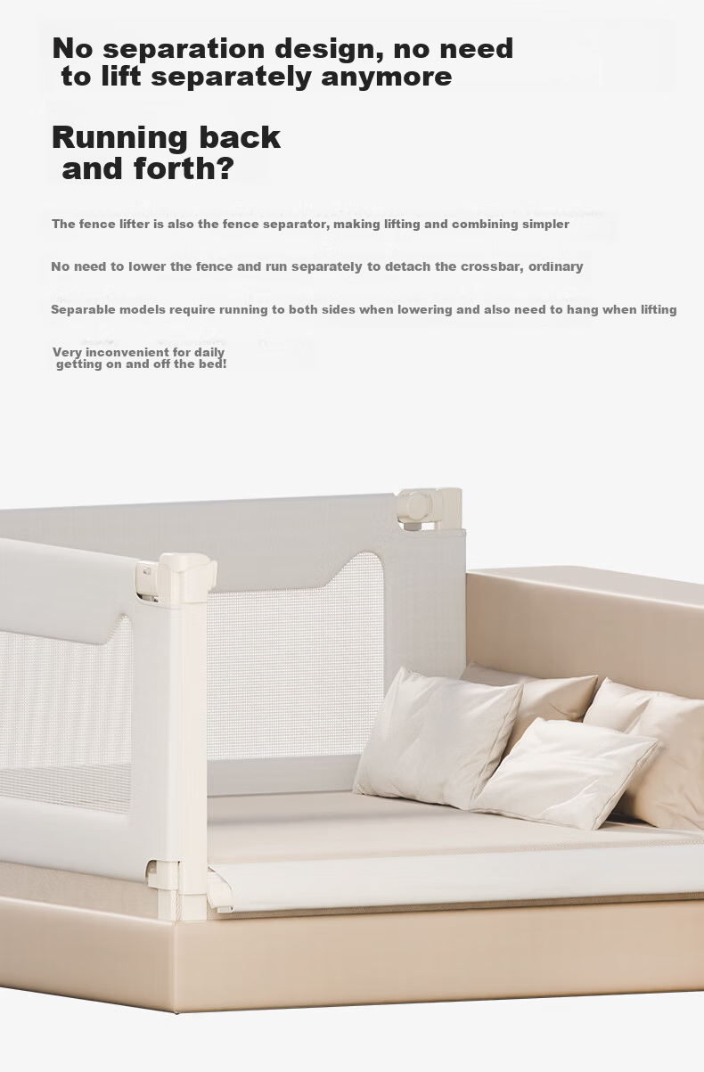 Tommy&Kids A2 Baby Crib Bumper Anti-Fall Guardrail No-Installation Cream White Three-Sided 1.8*2*2 8