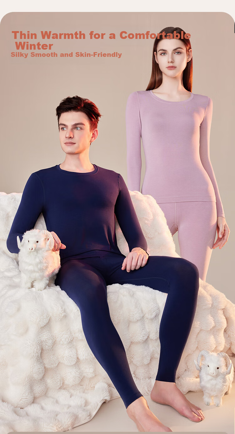 Ordifen Women's Thermal Underwear Set Wool Modal Crew Neck Seamless Black 2XL 10