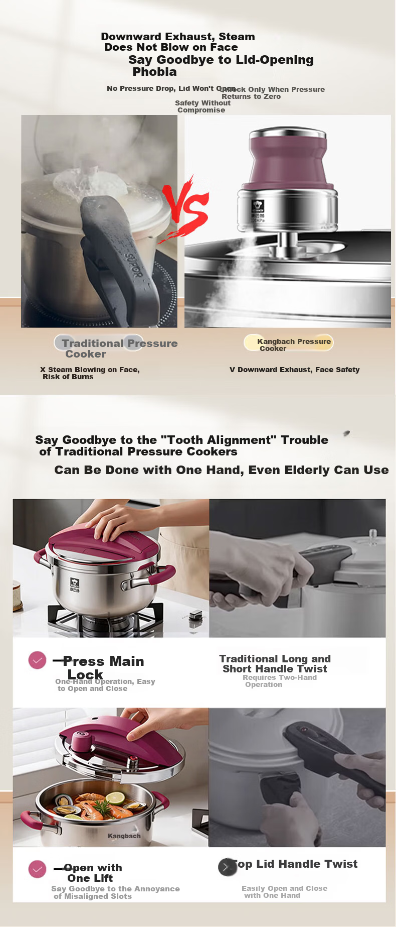 Kambach Pure Titanium Pressure Cooker High-Pressure Pot Household Explosion-Proof Single-Hand Open Large Capacity 5.8L Gas Stove Compatible 22cm 7