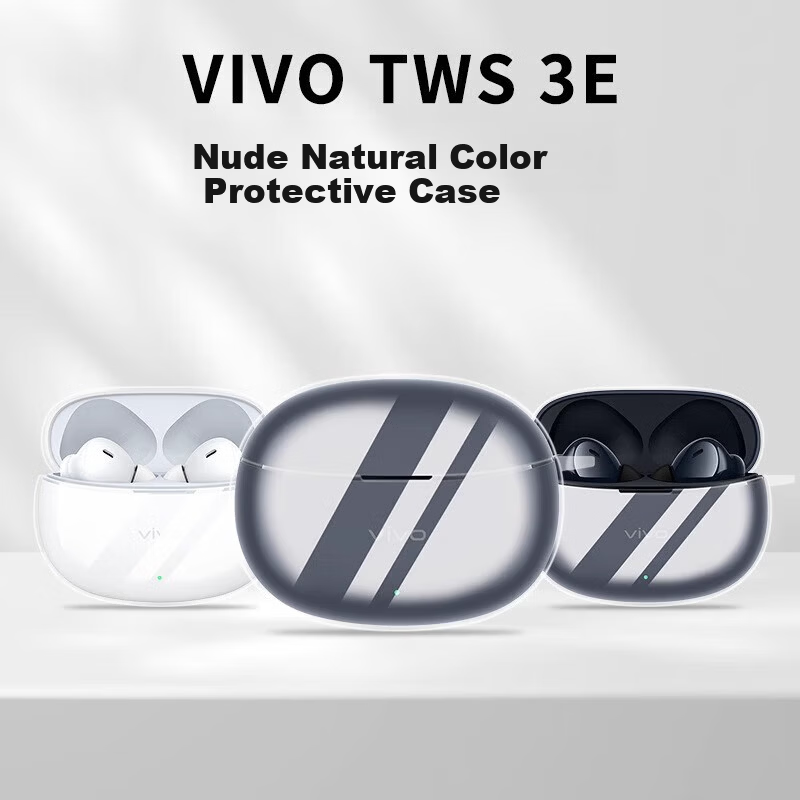 ESCASE Compatible with vivo TWS3e Bluetooth Earbuds Case TPU Soft Cover Shockproof Dustproof Skin-Friendly Transparent + Woven Anti-Lost Strap
