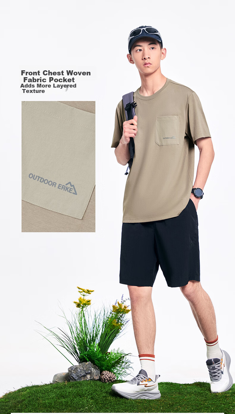Erke Men's Crew Neck Short Sleeve Knit Shirt Summer Outdoor Antibacterial Sports T-Shirt Breathable Casual Base Layer Top 13
