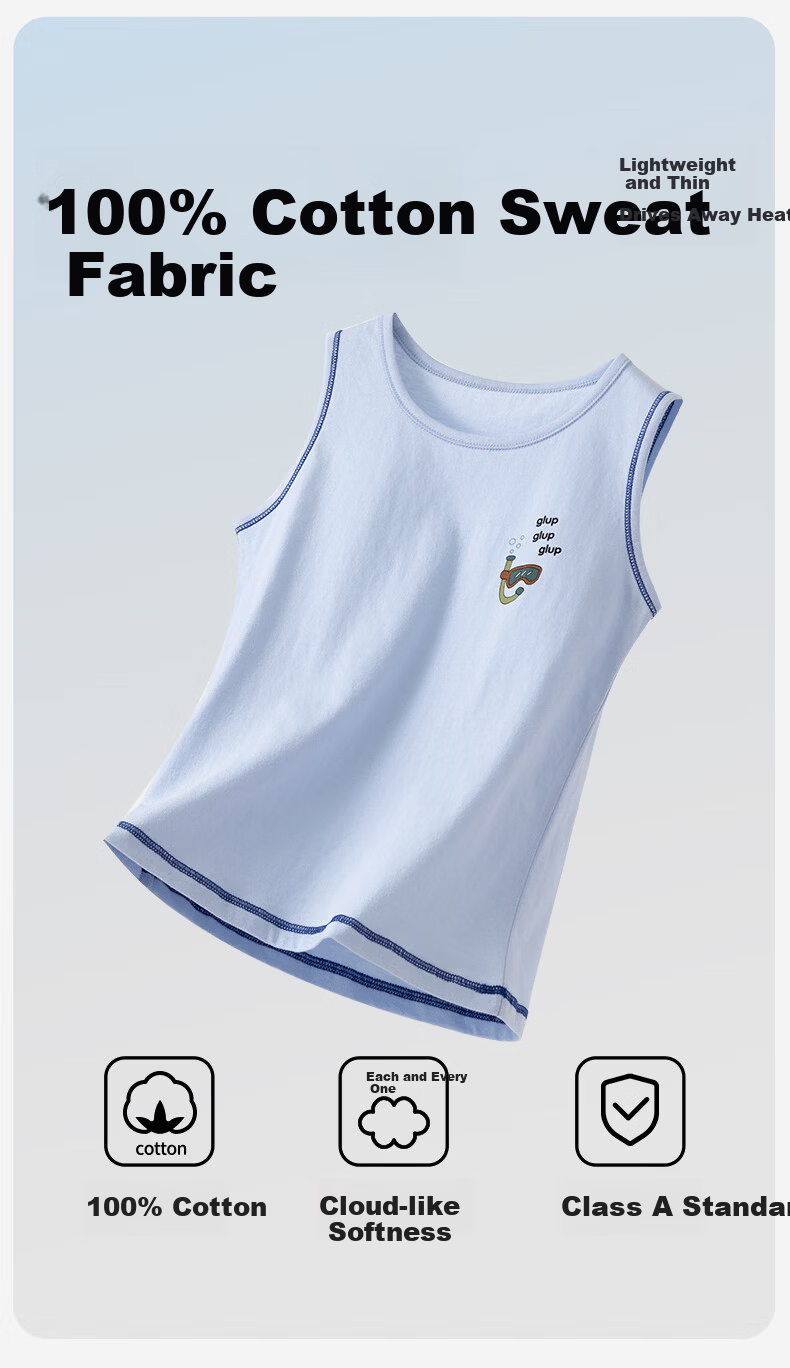 Dingguagua Boys' Cotton Breathable Vest 2-Pack Sleeveless Undershirts Belly Protection Spring Autumn White+Blue 160 1