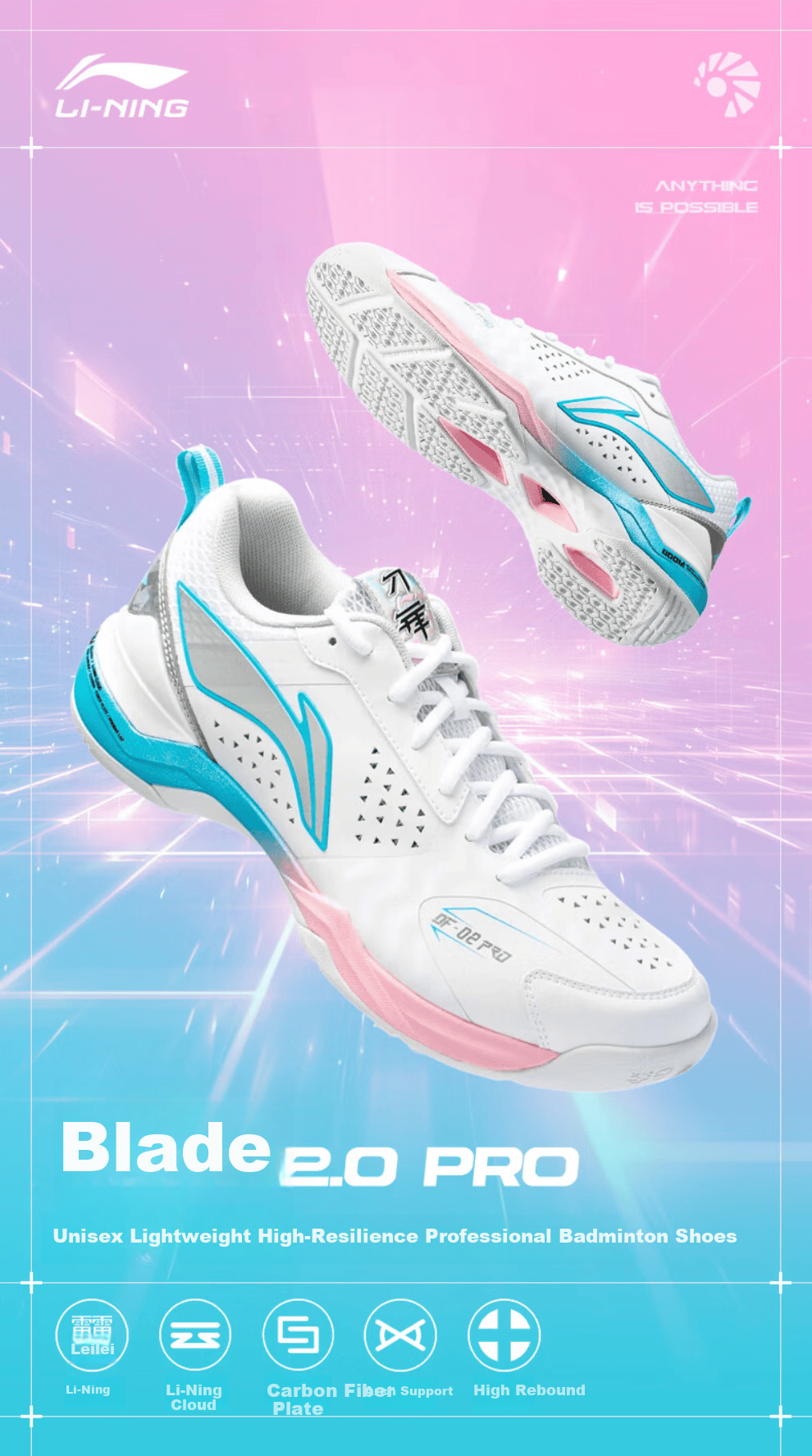 LI-NING Badminton Shoes Blade II PRO AYZV001-2 Standard White/Silver Size 43 2
