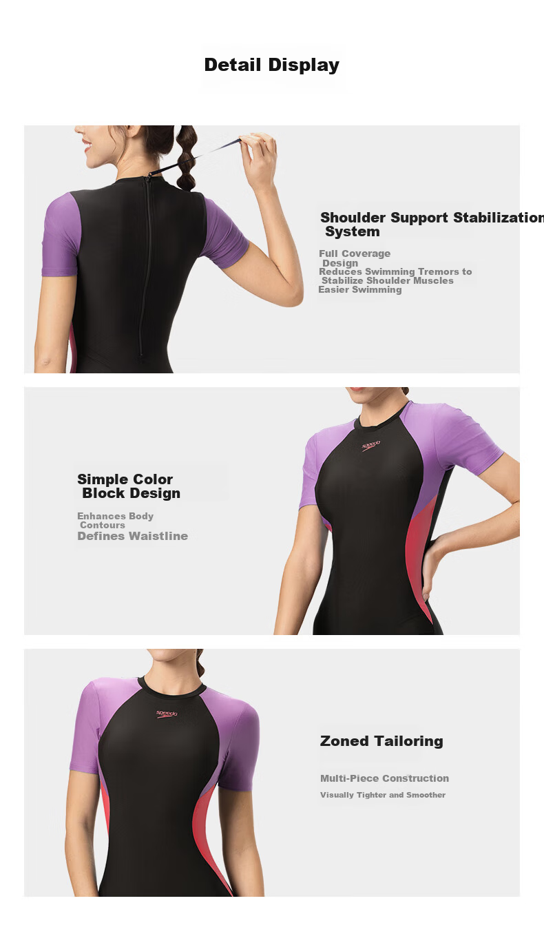 Speedo Women's Swim Active Series Colorblock UV Protection Short Sleeve One-Piece Swimsuit Black/Navy Size 36 6