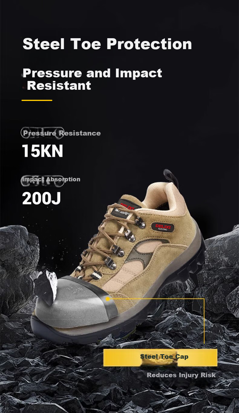 DELIXI ELECTRIC Men's Safety Work Shoes Superfiber Leather Steel Toe Cap Anti-Smash Steel Plate Anti-Puncture Slip-Resistant Durable 8