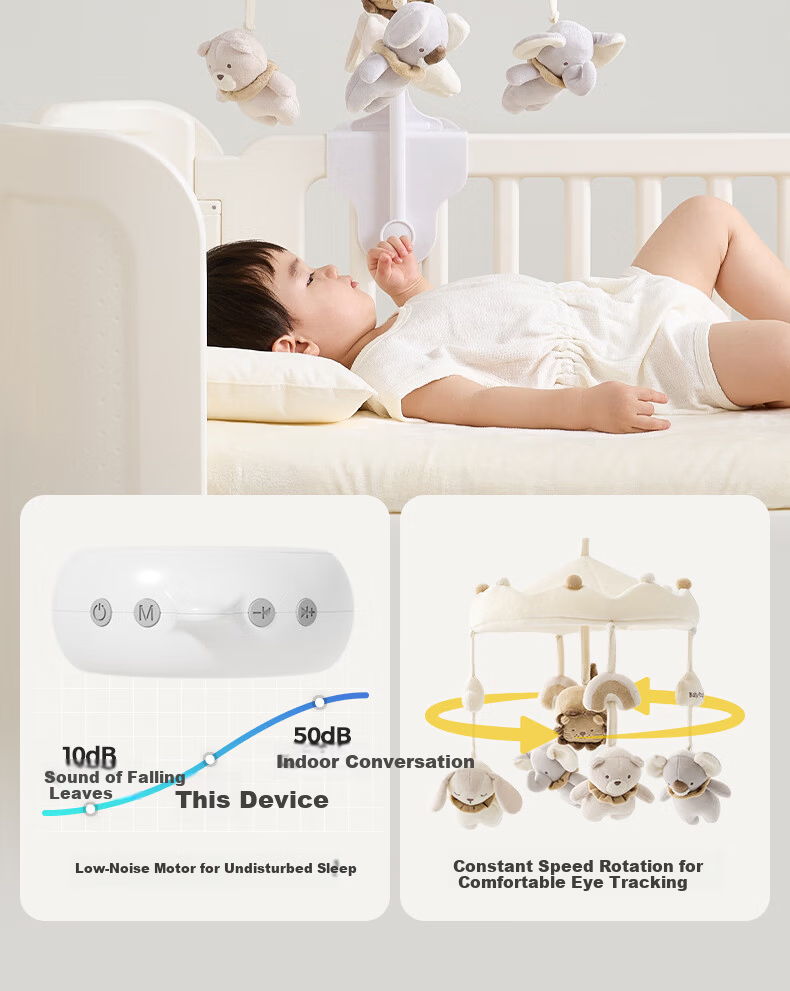 Babypods Newborn Crib Mobile Baby Gift Set Soothing Toy 0-6 Months Rotating Plush Doll First Birthday Present 7