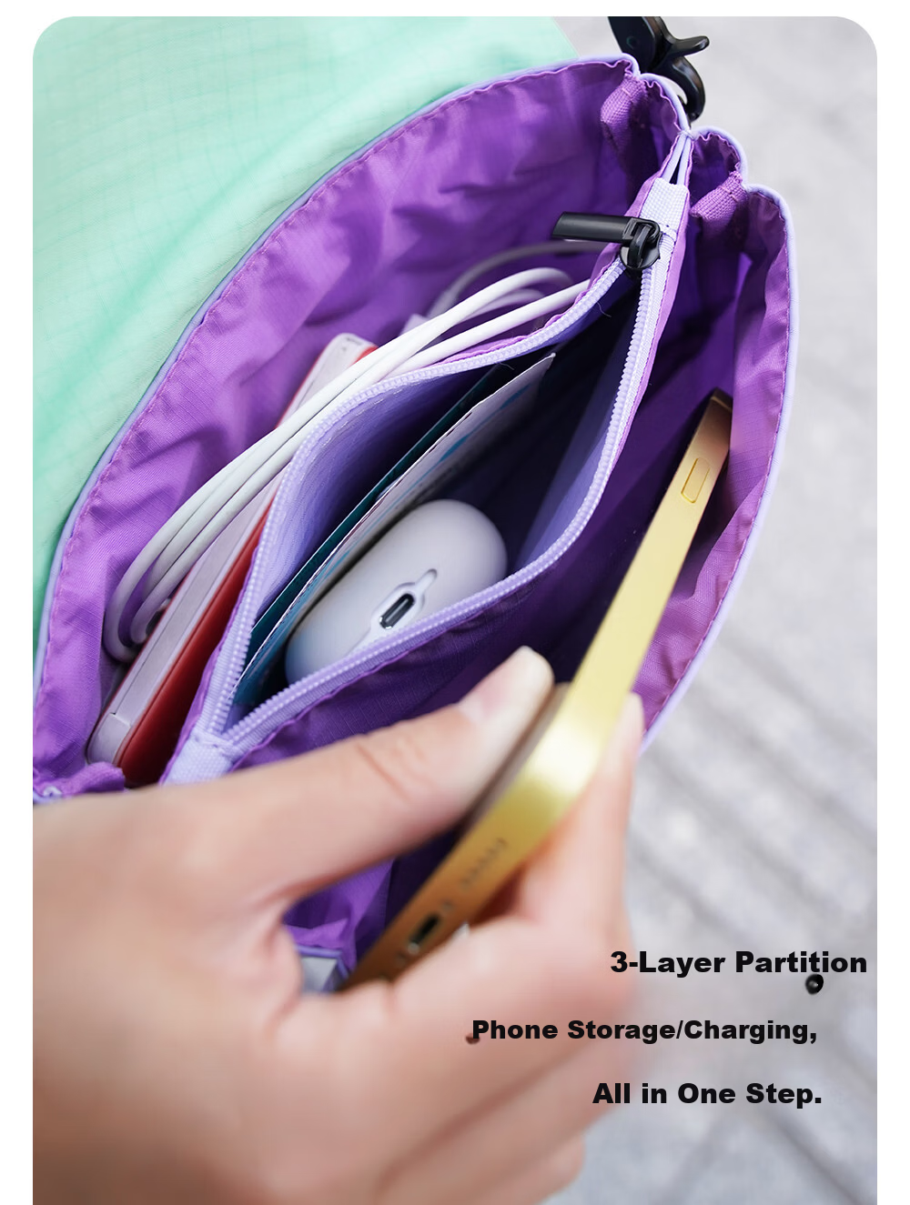M Square Phone Bag Unisex Crossbody Bag Power Bank and Data Cable Organizer Lightweight Commuter Travel Shoulder Bag Taro Purple 7