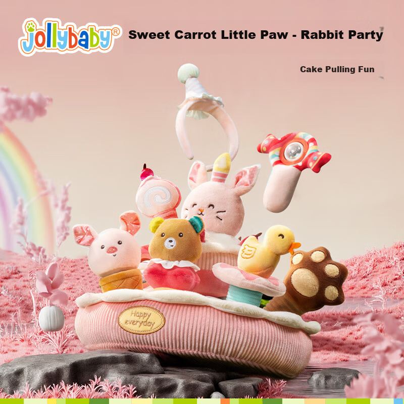 Jollybaby Baby Birthday Cake Pull Carrot Plush Toy First Birthday Gift Full Moon Gift for Girls Ages 3-6 - Simple Packaging Rabbit