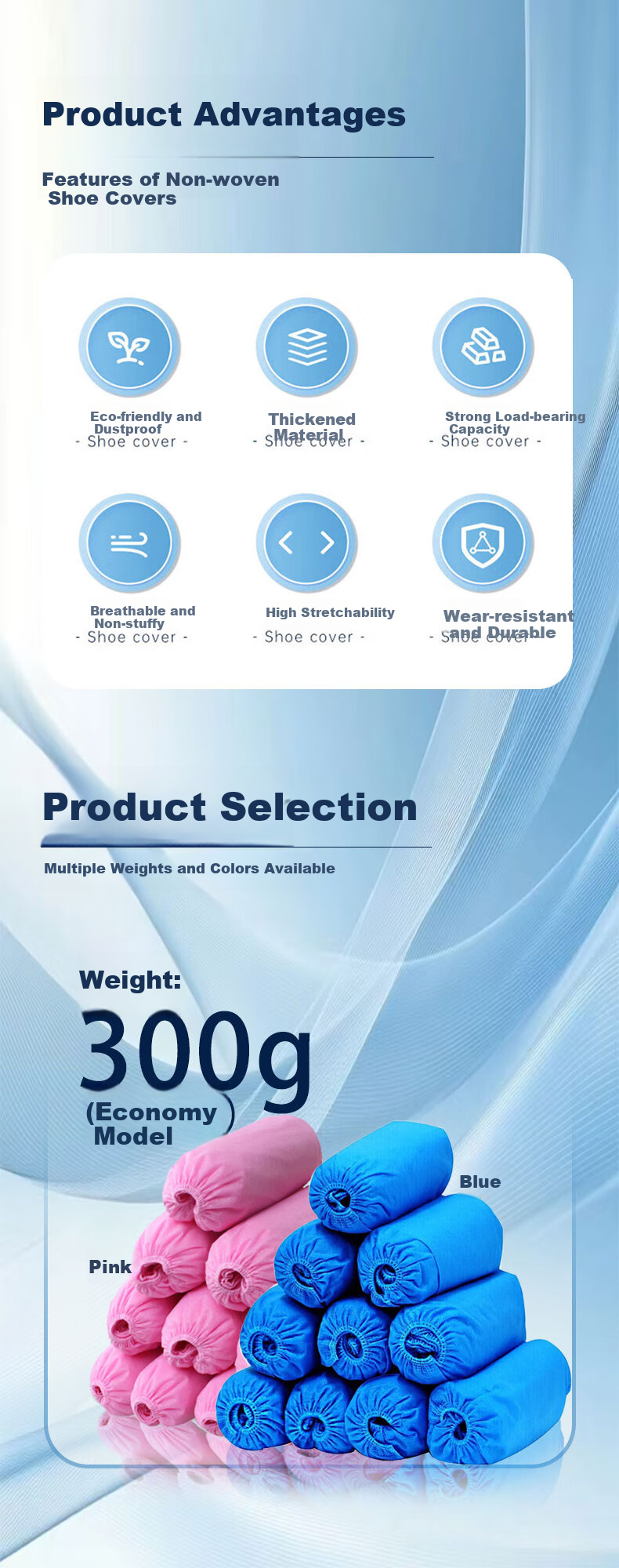 Laobaojia Disposable Non-Woven Shoe Covers Dustproof Non-Slip Foot Covers One Size Blue 400g 100pcs 2