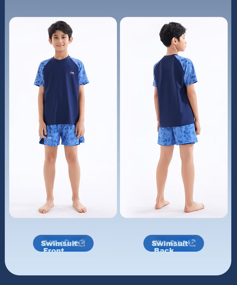 Li-Ning Kids Boys Plus Size Two-Piece Swimming Suit for Overweight Children, Ages 12-15, Professional Swimwear 5