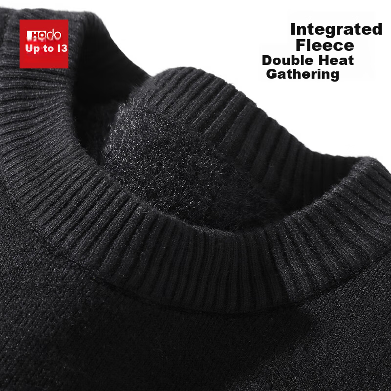 Hodo [Integrated Fleece] 2025 Autumn Winter New Men's Half Turtleneck Fleece-Lined Warm Knit Base Shirt Sweater 5