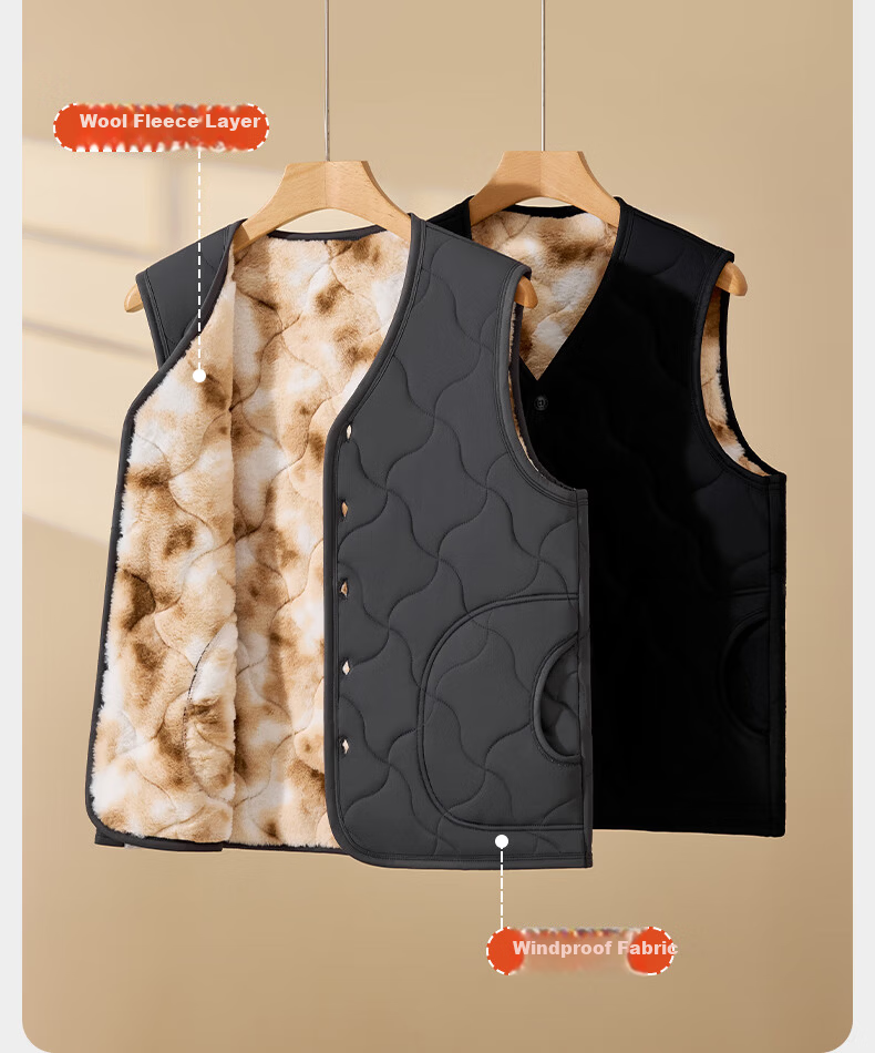 YUZHAOLIN Men's Wool Thickened Fleece Lined Warm Sleeveless Vest Mid-Aged and Elderly Outerwear 4