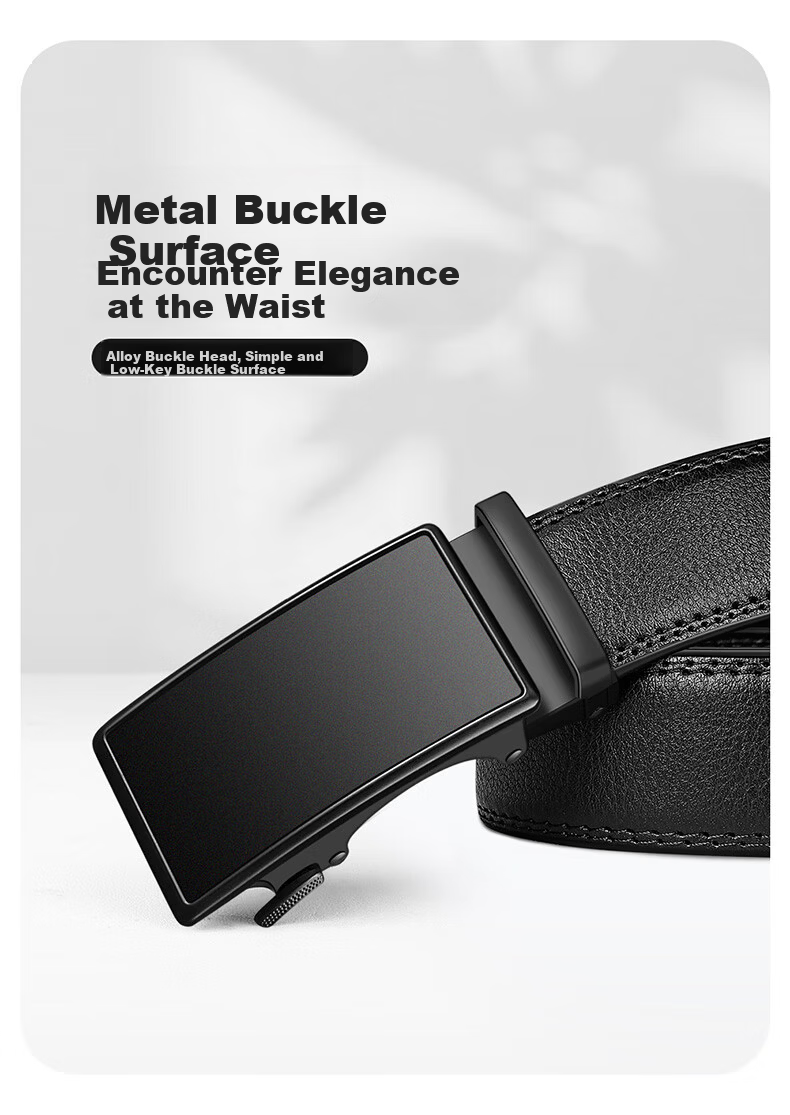 Biyoumei Men's Genuine Leather Automatic Buckle Belt Business Real Leather Belt Practical Gift for Men Black 120cm 2