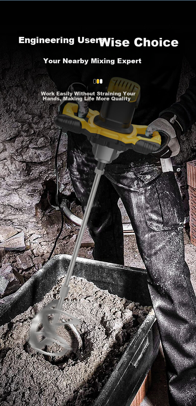 Aired High-Power Electric Mixer for Putty Powder, Cement Mortar, Paint, and Dough Mixing 7