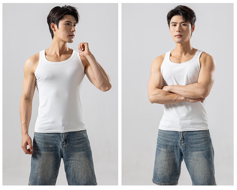Xunmianren Men's Sleeveless Sports T-Shirt Slim Fit Ice Silk Quick-Dry Breathable Tight-Fitting Narrow Shoulder Base Layer Vest 14