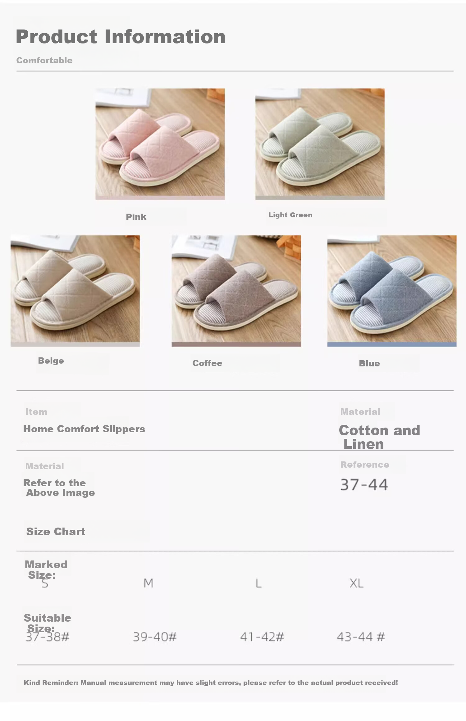 Guoluofi Four Seasons Linen Fabric Slippers Men's Home Indoor Couple Open Toe Slippers Light Green Size 38-39 5