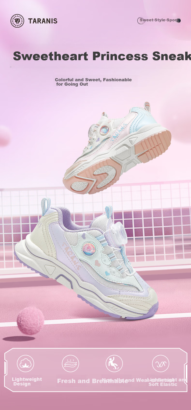 TARANIS Spring Kids Sports Shoes Fashion Dial Girls Running Shoes Breathable Dad Sneakers White/Purple Size 28 1