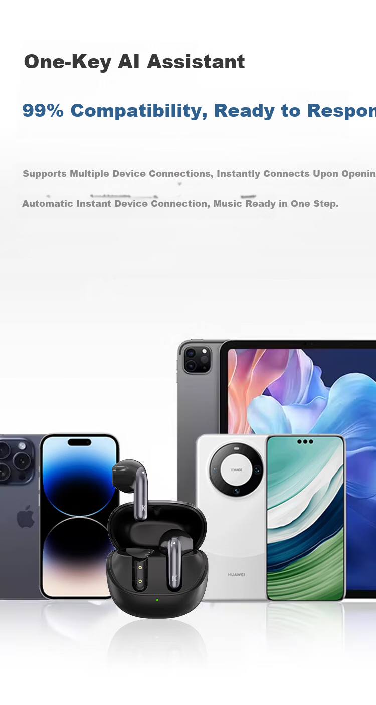 KUGOU M23 Bluetooth 6.0 Earphones Semi-In-Ear Wireless Music Gaming Low Latency Long Battery Life Noise Cancelling Compatible with Huawei Apple Xiaomi Men 16