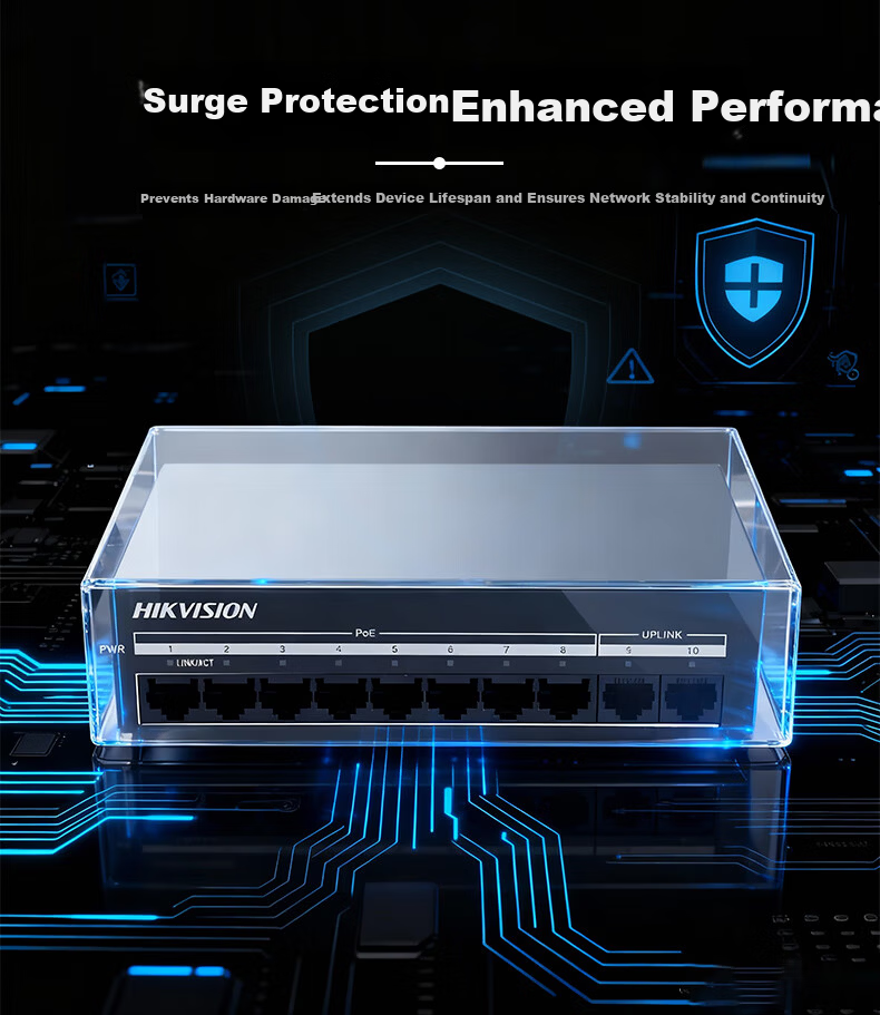 HIKVISION 10-Port Gigabit PoE Switch Network Cable Transmission Home Network Hub Security Surveillance Network Splitter Metal Case Cooling Unmanaged Extender 5