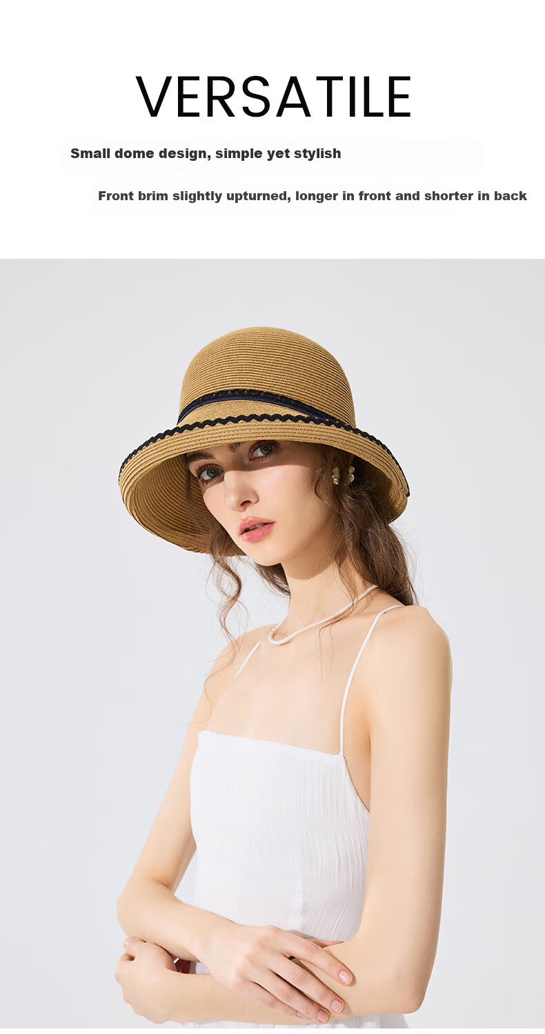 FANCET Women's Straw Hat Spring Summer French Style Rolled Brim Sun Hat UV Protection Beach Vacation Sun Hat 4