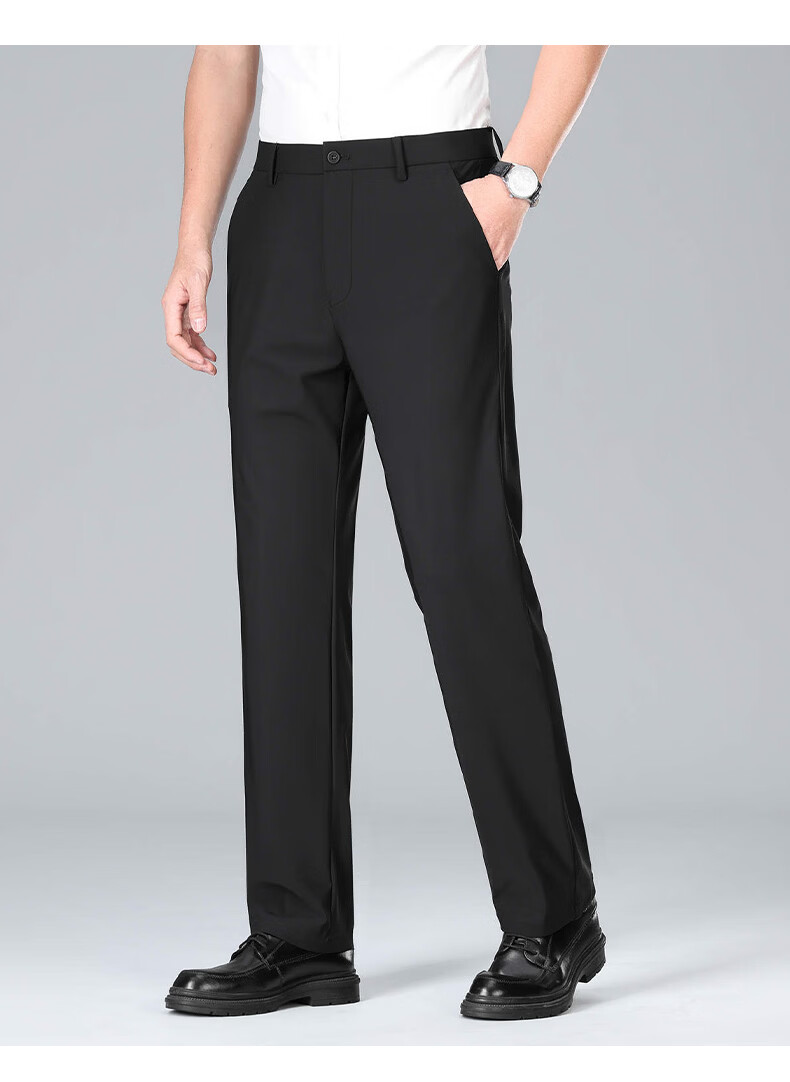 Romon High Elastic Wrinkle-Resistant Men's Summer Business New Ice Silk Thin High-End Straight-Leg Suit Casual Pants 18