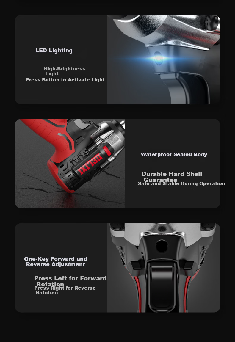 DELIXI ELECTRIC Brushless Lithium-Ion Impact Wrench, 320N High Torque, 10-Section Battery, Two Batteries And One Charger Set, Heavy-Duty Automotive Repair Model 15