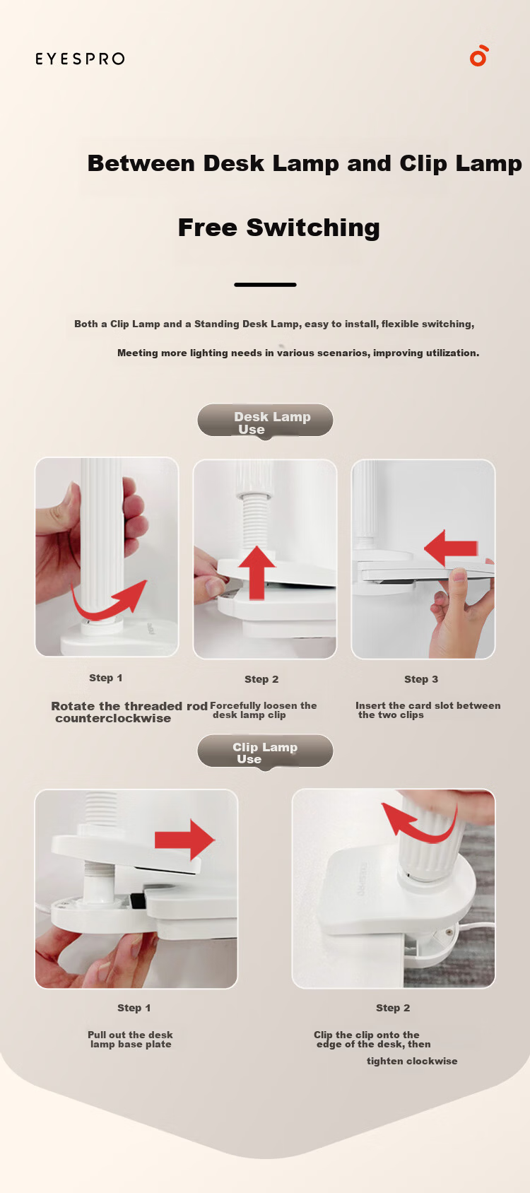 Haishibao Clip-On Eye Protection Desk Lamp Adjustable Bedside Reading Lamp for Students Dormitory Multi-Scene VL821A-D 9
