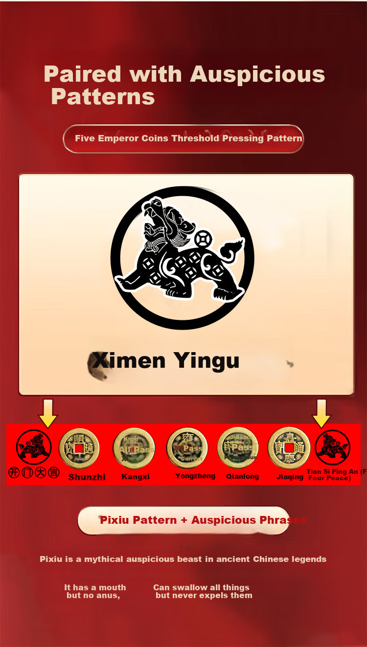 Feng Shui Pavilion Five Emperor Coins Threshold Stone Safety Entry Door Stone for New Home Renovation 5
