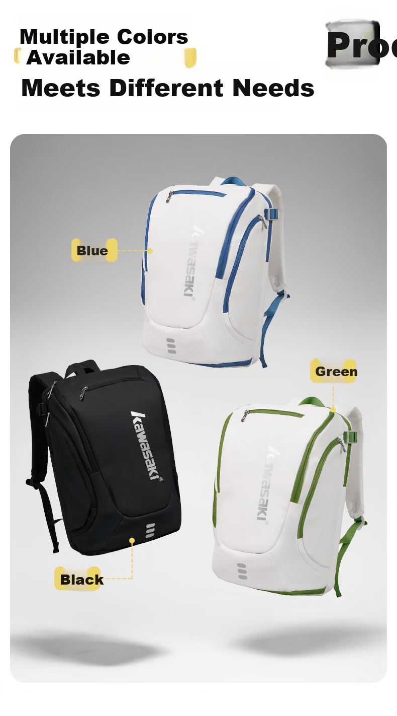KAWASAKI Badminton Bag Feitian Qiming Large Capacity Lightweight Waterproof Durable Sports Backpack D8279 White Green 13