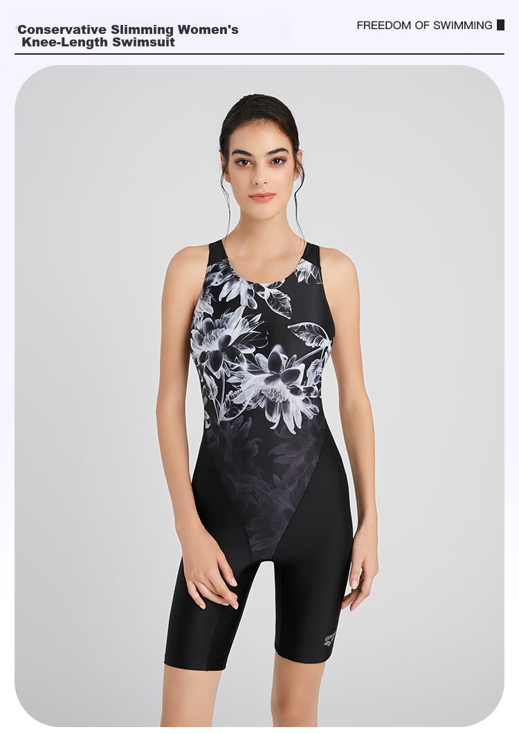 Arena Women's Premium One-Piece Knee-Length Swimsuit Professional Chlorine-Resistant Comfortable Sun-Protective Quick-Dry Swimwear 1