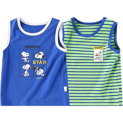 SNOOPY Children's Clothing Sleeveless Vest for Boys, 2-Piece Set, Lightweight Breathable Summer Wear for Young Kids