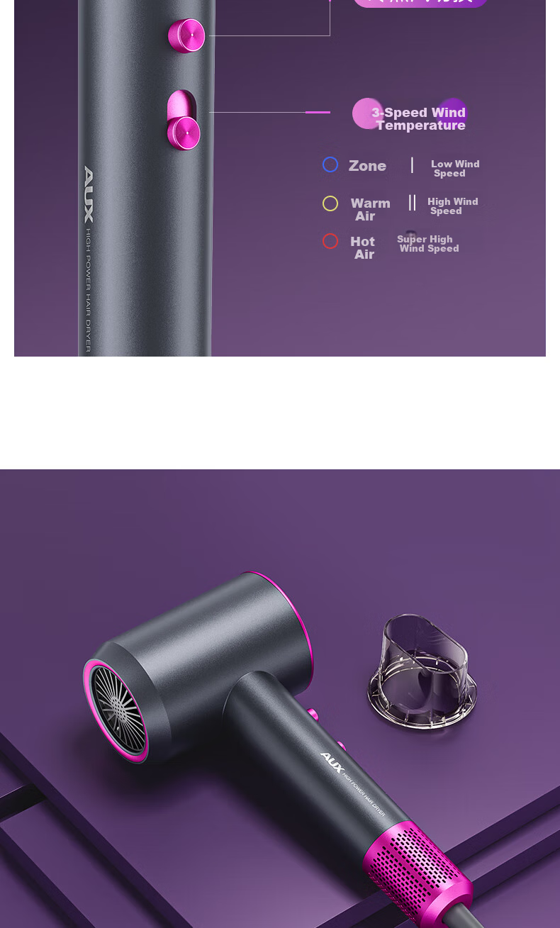 AUX High-Power 2400W Hair Dryer with Negative Ion Technology, High-Speed Strong Wind, Home Use Electric Hair Blower for Men and Women, Gift for Girlfriend 15