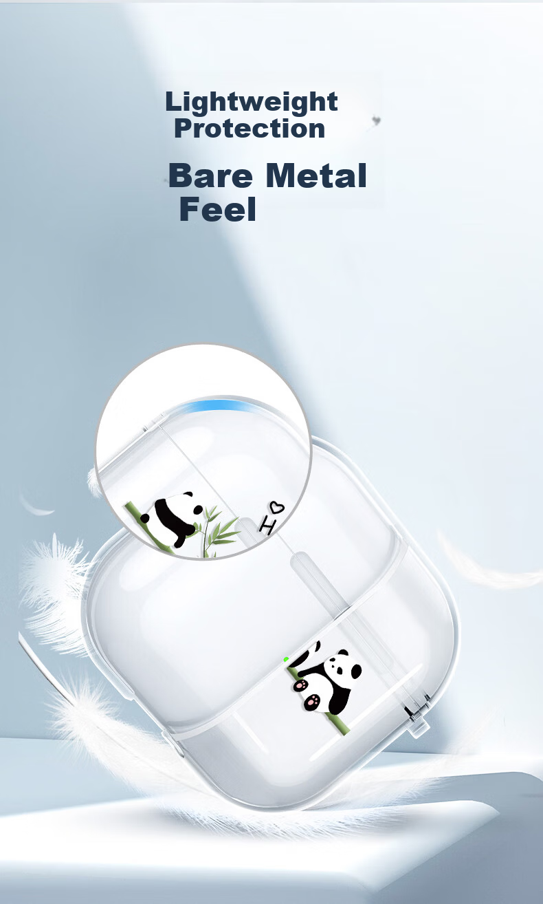 Shell Sister AirPods 4 Protective Case for Apple Wireless Bluetooth Earphones, Drop-Resistant Creative Painted High Transparency Case with Stacked Panda Design 3