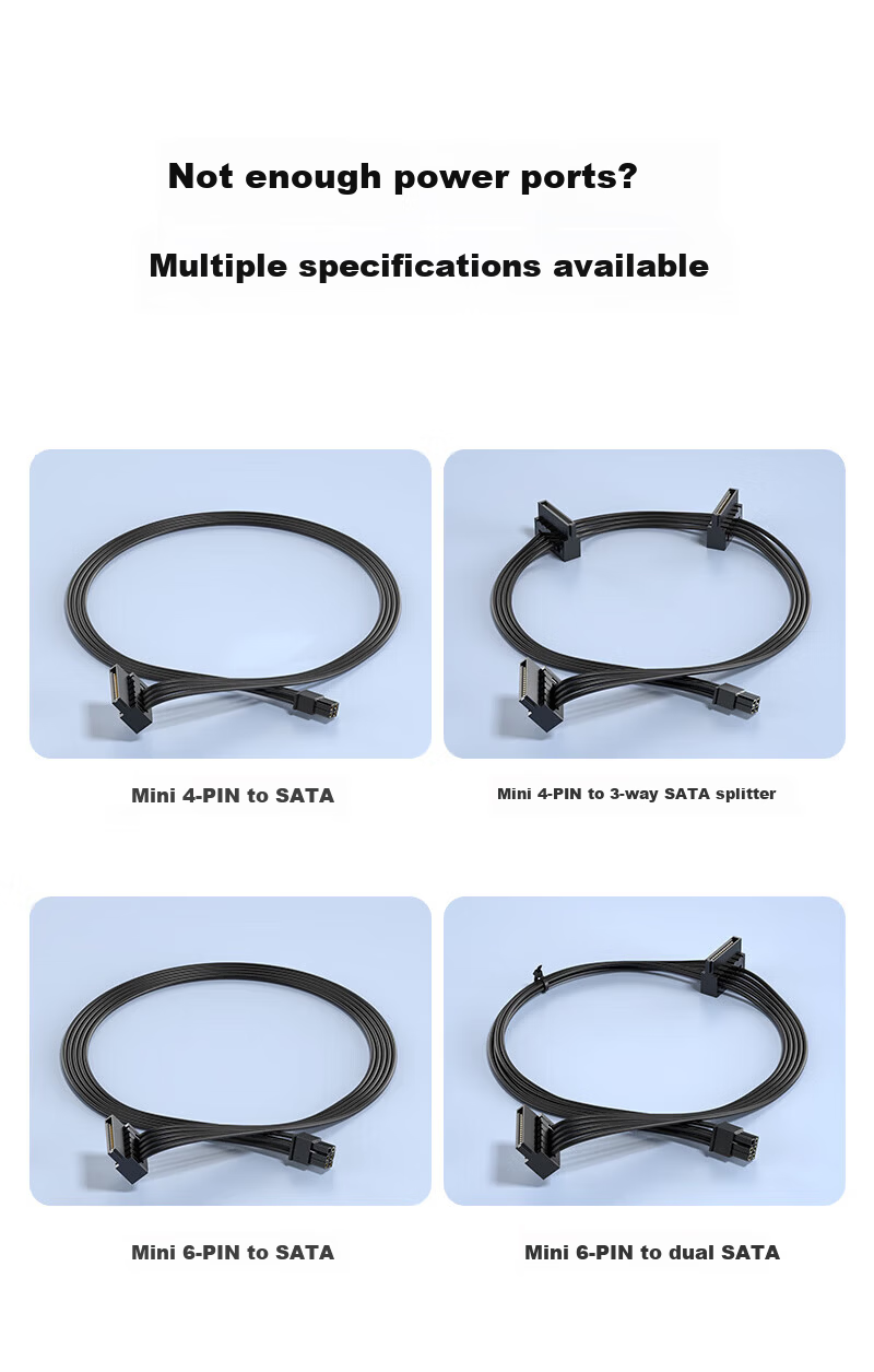 DOREWIN 4-Pin to SATA 6-Pin Hard Drive Power Cable for Lenovo Dell Computers, One-to-One and One-to-Two/Three Hard Drive Connection Cable 6