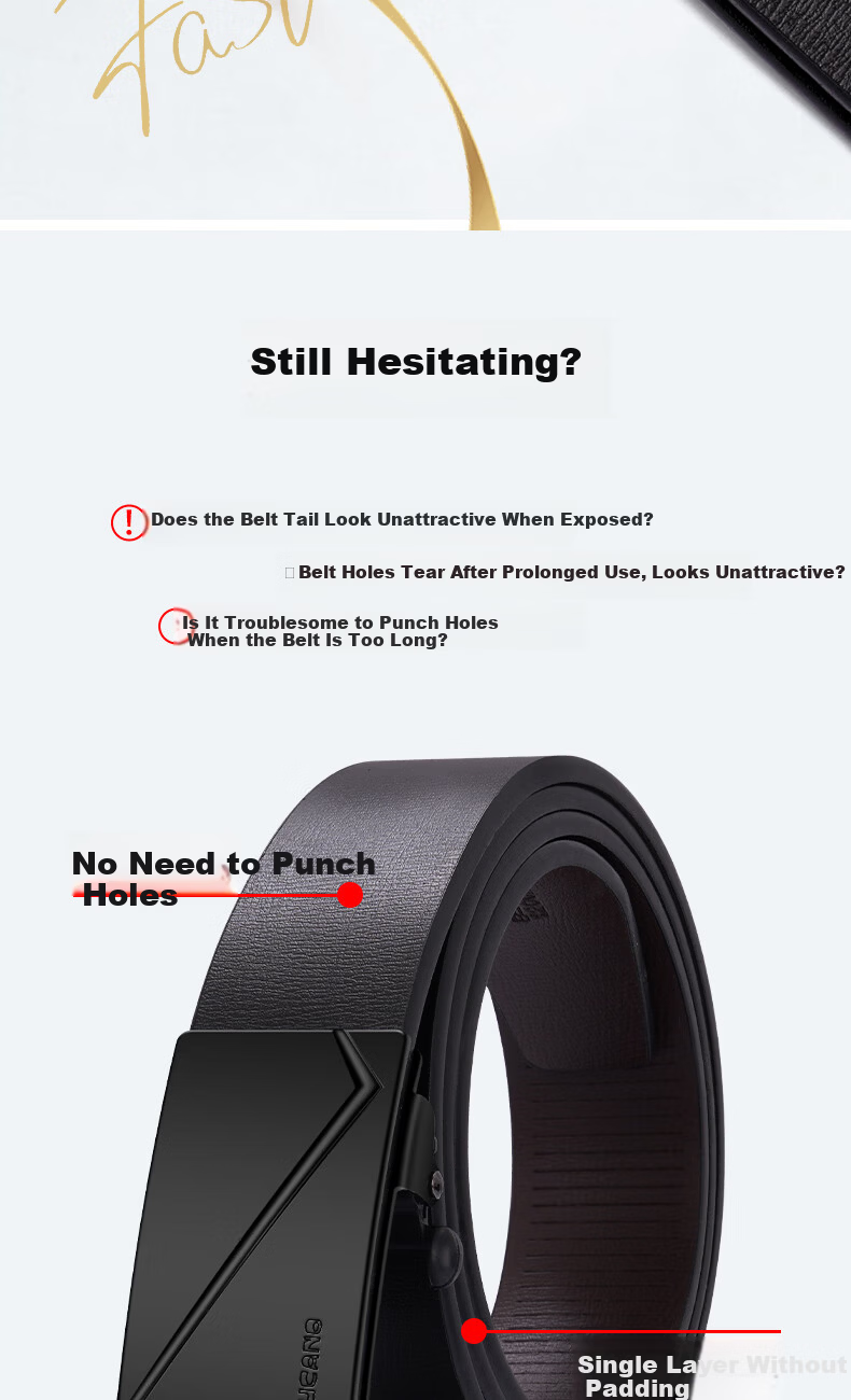 Woodpecker Men's Genuine Leather Ratchet Belt Automatic Buckle Simple Fashion Waistband Gift for Boyfriend Husband Father Dad 10