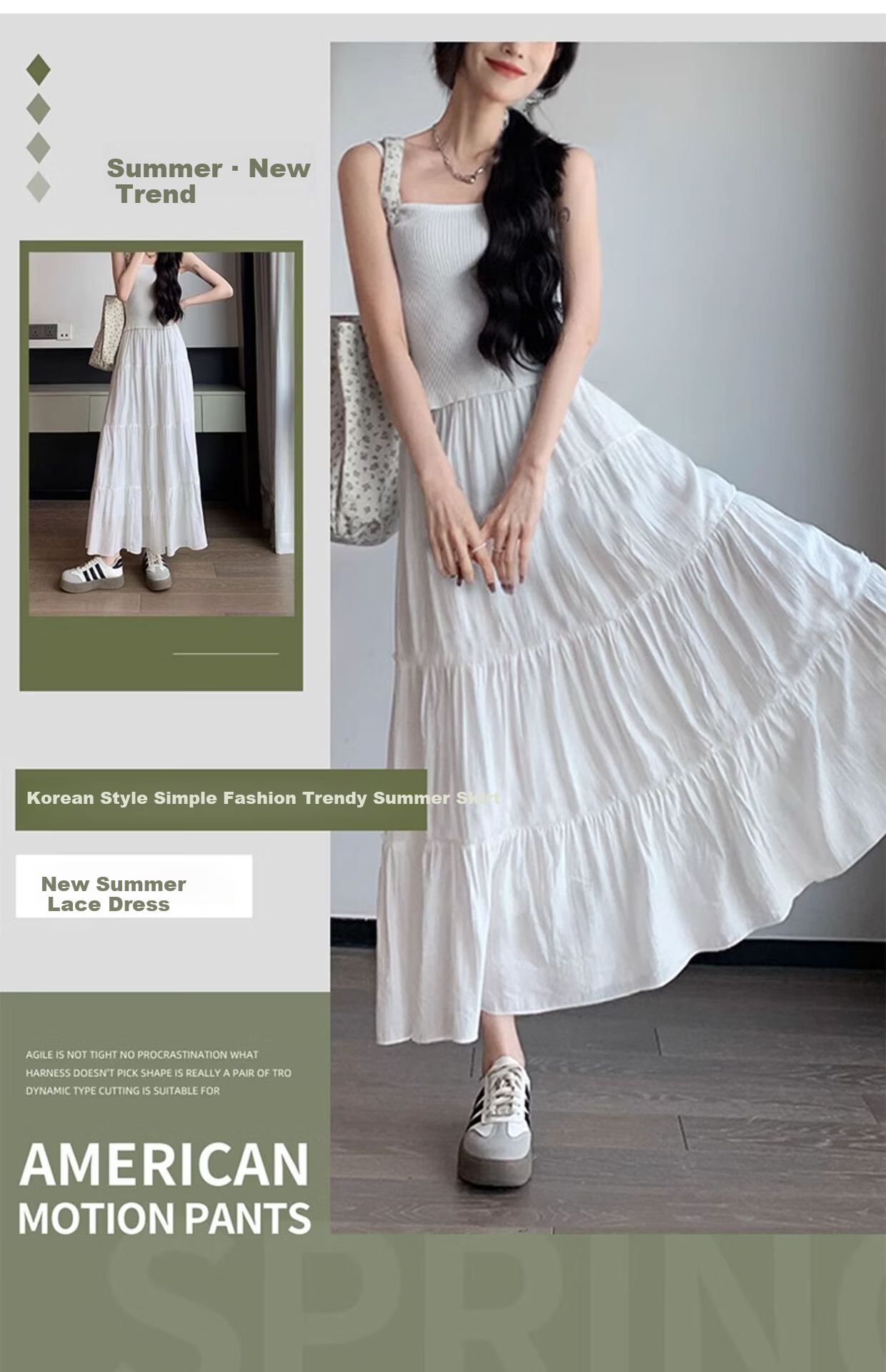 Jeanswest Women's Summer High-Waist Slimming Versatile Loose Peach Blossom Wrinkle Cake Skirt White M 1