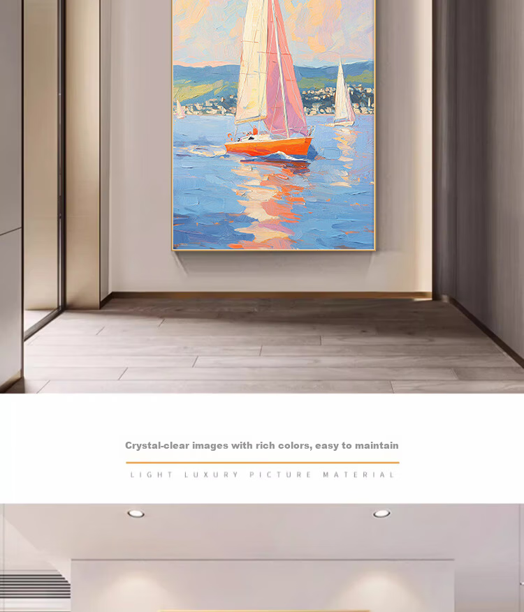 Yihuan Yu Smooth Sailing Entrance Hall Decorative Painting Oil Painting Style Corridor Hanging Textured Living Room Entry Wall Art 13
