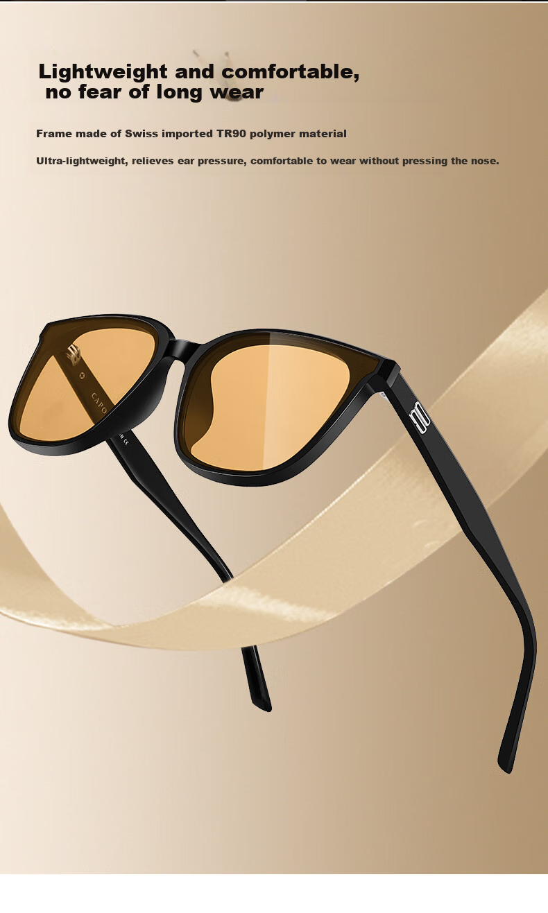 CAPONI Unisex Brown GM Sunglasses Trendy High-End Night Vision Driving UV Protection Large Face 5