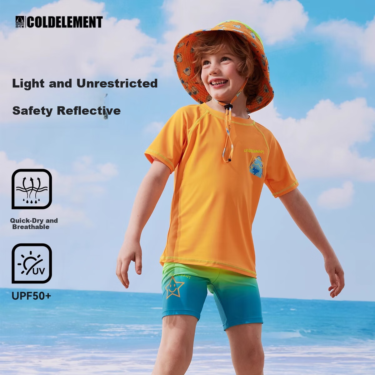 Cold Element Kids Two-Piece Swimwear Boys Quick-Dry Short Sleeve Summer Large Children Swimsuit New Arrival