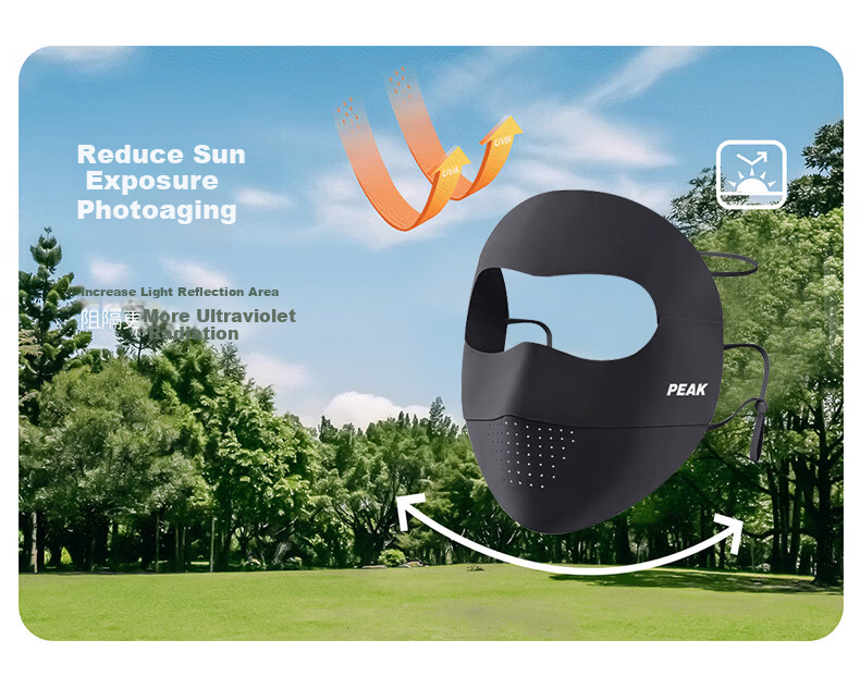 PEAK Sun Protection Face Mask Full Face Ice Silk UV Protection Breathable Outdoor Cycling Gray 4