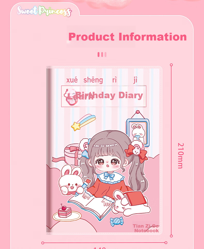 Ichimaru A5 Glue-bound Diary Notebook for Primary School Students Grades 1-5 Boys and Girls Cute Cartoon Tianzig Ge 4-Pack KBX-2256C Nini 18