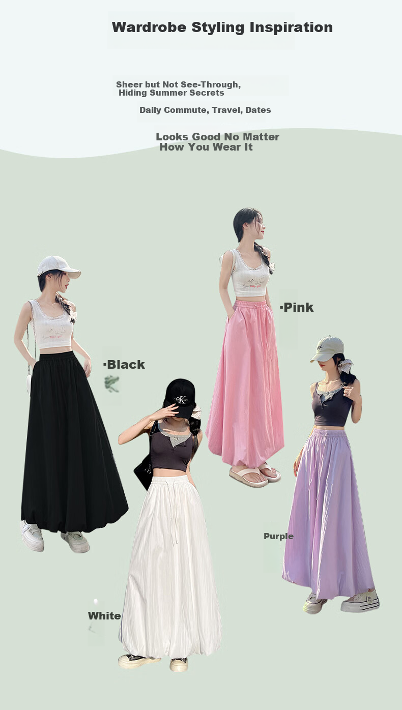 Langsha Bud Half Skirt Women Spring Summer Thin High Waist Loose Slim A-Line Puffy Cloud Mid-Length Skirt 12