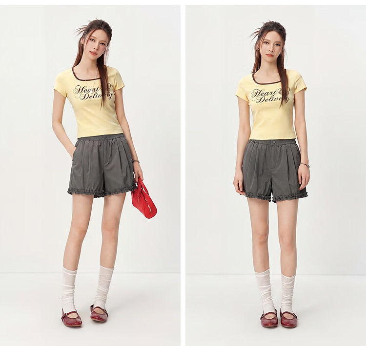 Semir Casual Pants Women Summer Ruffled Loose Pleated Elastic Waist Shorts 2026 101326125001 18